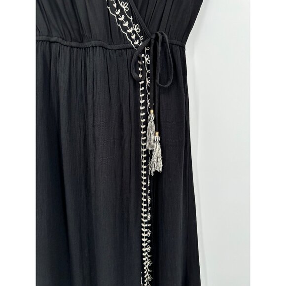 Knox Rose Midi Dress Women Medium Black Sleeveless Surplice Elastic Waist Tassel - Picture 4 of 11